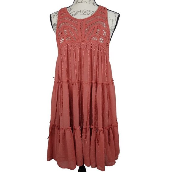 Umgee Dresses & Skirts - Umgee | Boho Sleeveless Tiers Crocheted Sheer Dotted Dress Copper/Orange |Size S